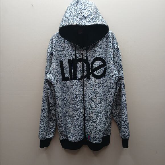 Line Skis Static Print Hoodie Full Zip Sweatshirt White Black Size Large Skiing - Picture 1 of 11